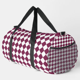 Burgunder-weißes Schachbrett-Diamantmuster groß Duffle Bag