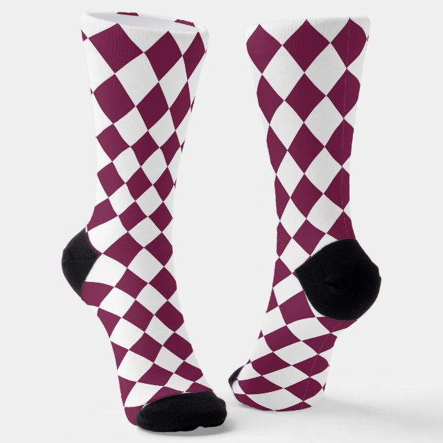Burgunder-weißes Schachbrett-Diamantmuster Socken (Gewinkelt)