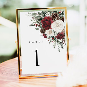 Burgunder Winter Floral Hochzeit Tischnummern