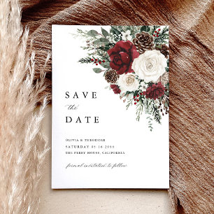 Burgunder Winter Florale Elegante Hochzeit Save The Date