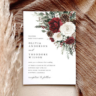 Burgunder Winterblumen Elegante Hochzeit Einladung