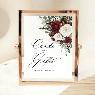 Burgunder Winterblumen Karten & Geschenke Hochzeit Sockelschild