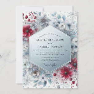 Burgunder-Winterblüten-Hochzeit Einladung