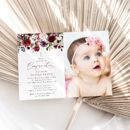 Burgunderblumen, rosa Blumen, Boho, Konfirmation Einladung