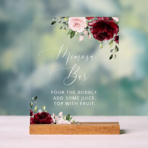 Burgunderblumen, rosa Blumen, Mimosa-Bar Acrylschild