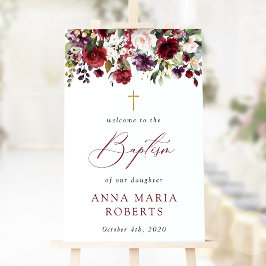 Burgunderblumen, rosa Blumen, Taufe Willkommen Poster