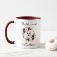 Burgunderblumengoldkreis-Brautjungfern-Monogramm