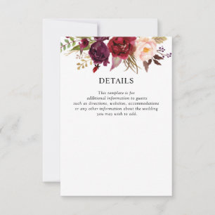 Burgunderblumenhochzeits-Einzelkarte RSVP Karte