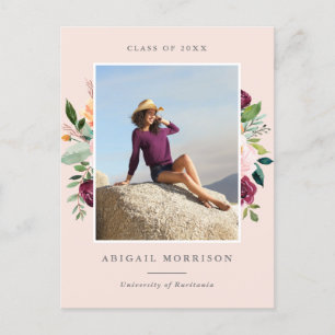 Burgundererröten BlumenFoto-Abschluss-Party Einladungspostkarte