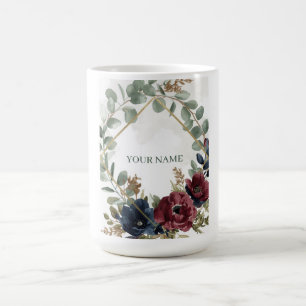 Burgunderfarbene Navy-Blumen-Hochzeitsgeschenktass Kaffeetasse