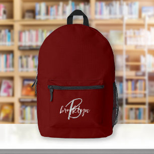Burgundergrau-weißes Schriftmonogramm Bedruckter Rucksack