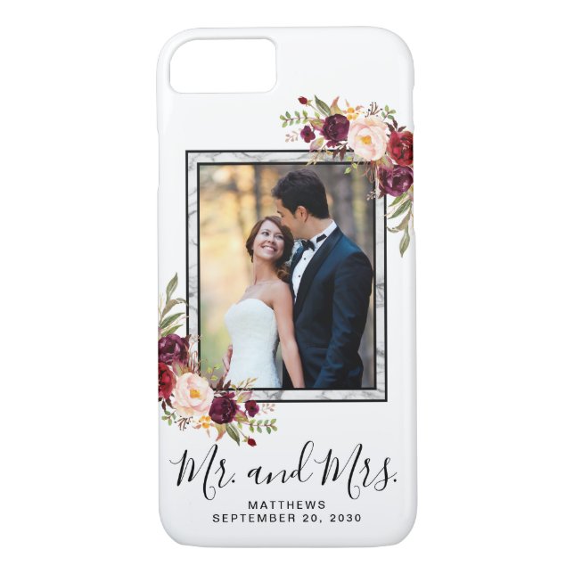 Burgundergraues Marmorskript-Hochzeits-mit Case-Mate iPhone Hülle (Rückseite)