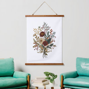 Burgundergrün Beige Herbst Blumen Wandkunst