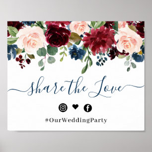 Burgundernavyblau getönte Teile die Liebe Hochzeit Poster