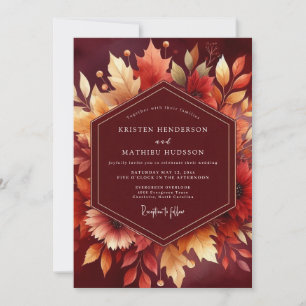 Burgunderne Herbstlaub-Hochzeit Einladung