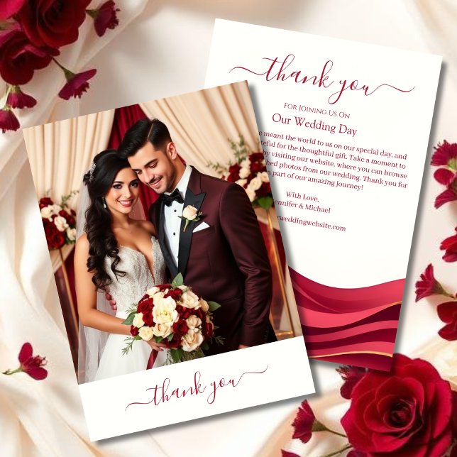 Burgunderne Hochzeit Danke Karte (Burgundy Wedding Thank You Card)