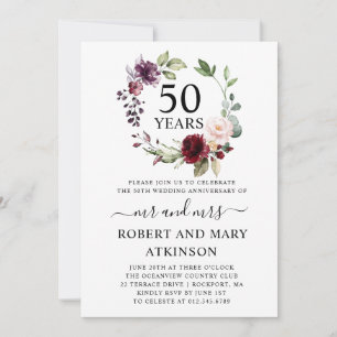 Burgunderrosa Blumen zum 50. Hochzeitstag Einladung