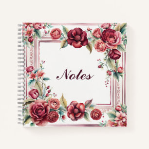 Burgunderrosen mit elegantem Rahmen Notizbuch