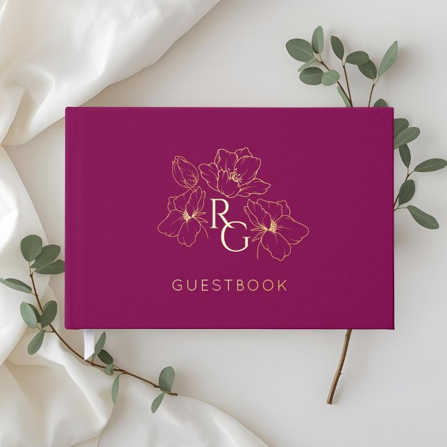 Burgunderrot | Chic Monogram Wedding Guest Book Gästebuch (Von Creator hochgeladen)