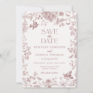 Burgunderrot Fall Toile De Jouy Blumen Save-the-Da Einladung