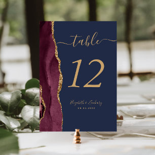 Burgunderrot Gold Achat Navy Blau Hochzeit Tischnummer