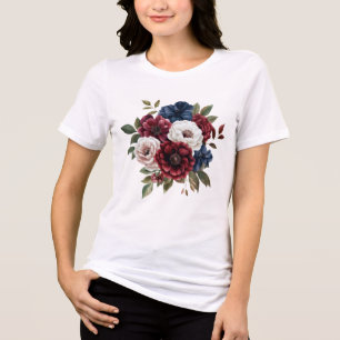 Burgunderrot Marineblau Weiße Blumenbouquet Damen Tri-Blend Shirt