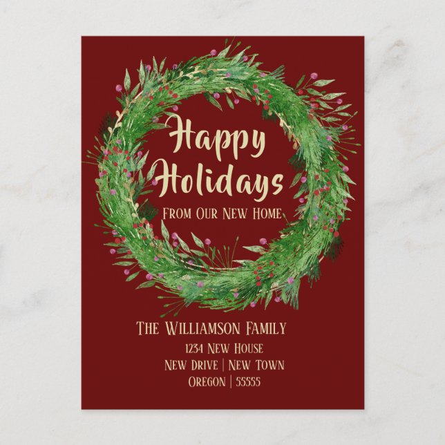 Burgunderrot | Marsala New Zuhause Happy Holiday P Postkarte (Vorderseite)