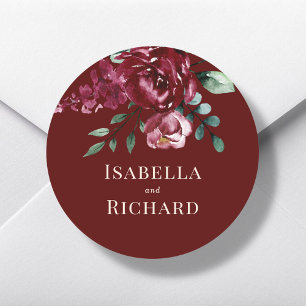 Burgunderrot   Marsala Red Floral Wedding Runder Aufkleber