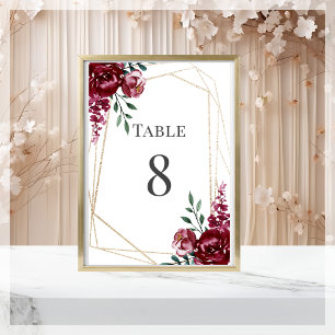 Burgunderrot Marsala Red Floral Wedding Tischnummer