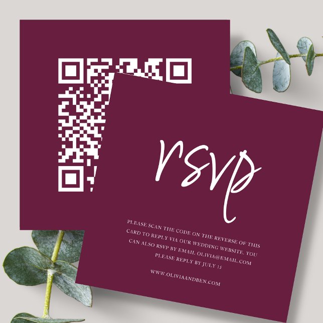 Burgunderrot | QR-Code | Hochzeit RSVP Begleitkarte (Von Creator hochgeladen)