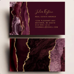 Burgunderrote Achat-Geode Gold-Glitter Immobilien Visitenkarte