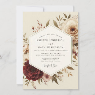 Burgunderrote Antike Florale Hochzeit Einladung