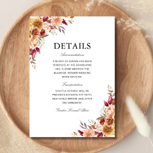 Burgunderrote Aquarell-Blumen-Hochzeitsinformation Begleitkarte
