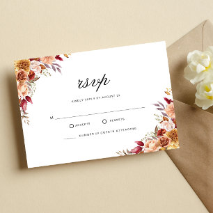 Burgunderrote Aquarell-Blumenhochzeit RSVP Karte