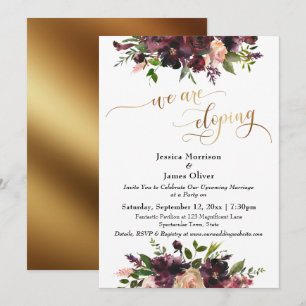 Burgunderrote Blumen & Gold Elegant Wir heiraten i Einladung