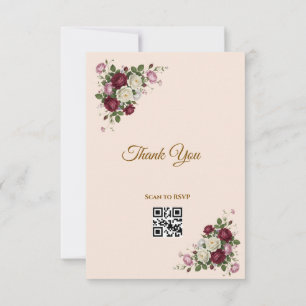 Burgunderrote Blumen Gold RSVP QR-Code Karte