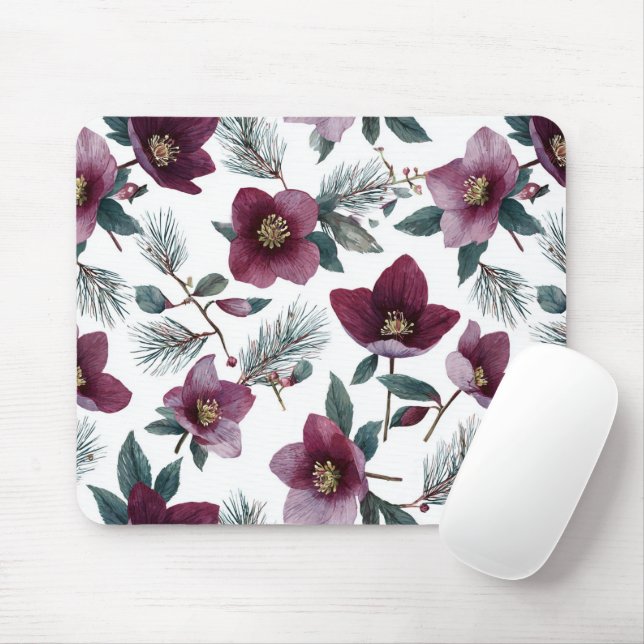Burgunderrote Blumen Mousepad (Mit Mouse)