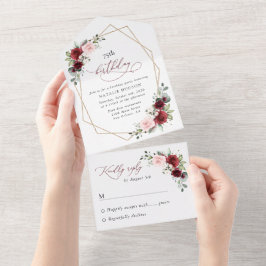 Burgunderrote Blumen, rosa Blumen, Geburtstag All In One Einladung