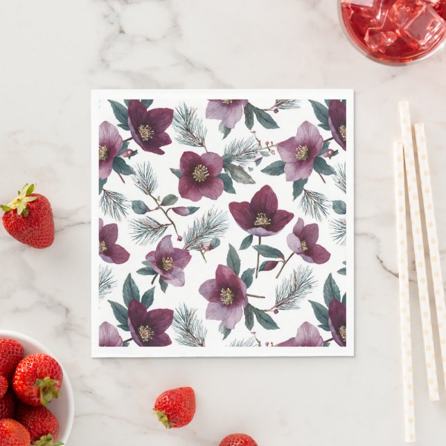 Burgunderrote Blumen Serviette (Beispiel)