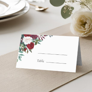 Burgunderrote Blüten Boho-Hochzeit Platzkarte