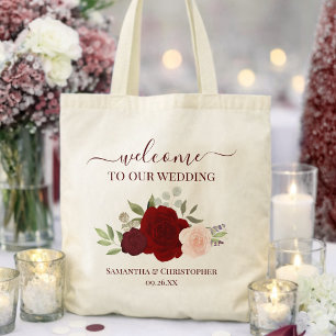 Burgunderrote Boho-Rosen Elegante Hochzeitsbegrüßu Tragetasche