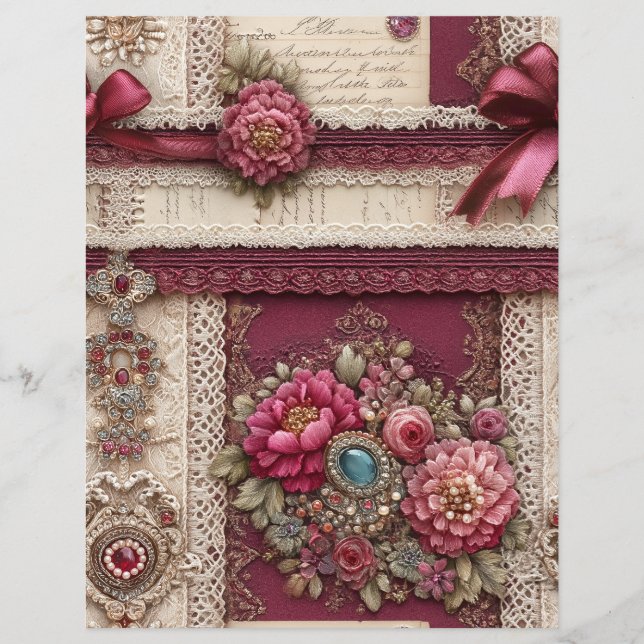 Burgunderrote Creme-Junk-Journal-Scrapbook-Papier (Vorderseite)