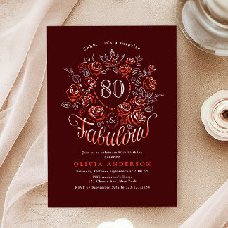 Burgunderrote elegante Blumen zum 80. & Fabelhafte Einladung