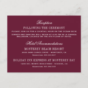 Burgunderrote elegante Hochzeitsempfangsfeier Begleitkarte