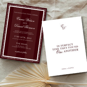 Burgunderrote elegante romantische Zitat-Hochzeit Einladung