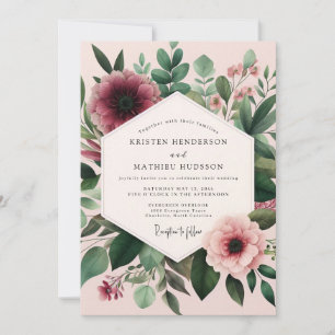 Burgunderrote Flora-Hochzeit Einladung