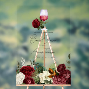 Burgunderrote Floral-Weinverkostung-Junggesellinne Acrylschild