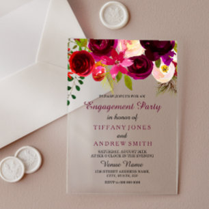 Burgunderrote florale Boho-Hochzeitsankündigung Acryleinladungen