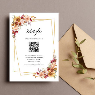 Burgunderrote florale geometrische Hochzeits-QR-Co RSVP Karte