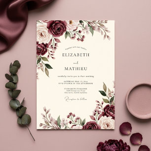 Burgunderrote Florale Hochzeit Einladung